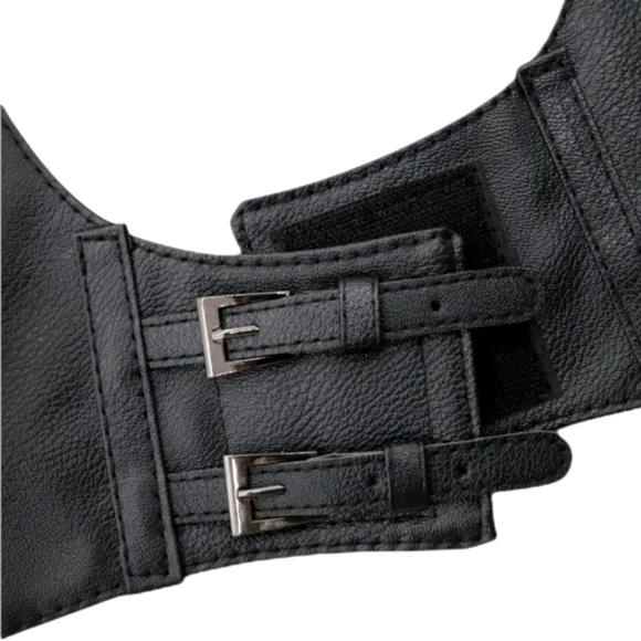 Womens Corset black vegan leather harness buckle suspenders steampunk waist belt - Picture 5 of 17